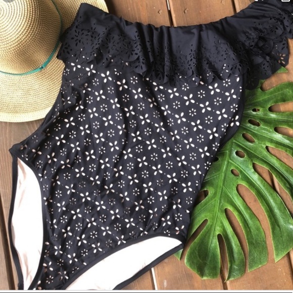 Jcrew ruffle laser cut one shoulder one piece